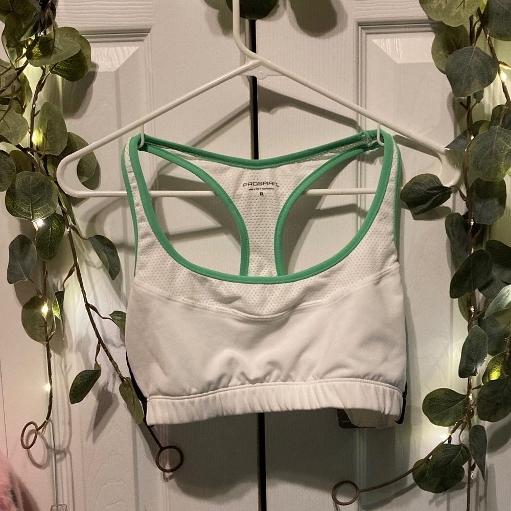 PROSPIRIT White and Green Sports Bra SIZE XL NEW WITH TAGS